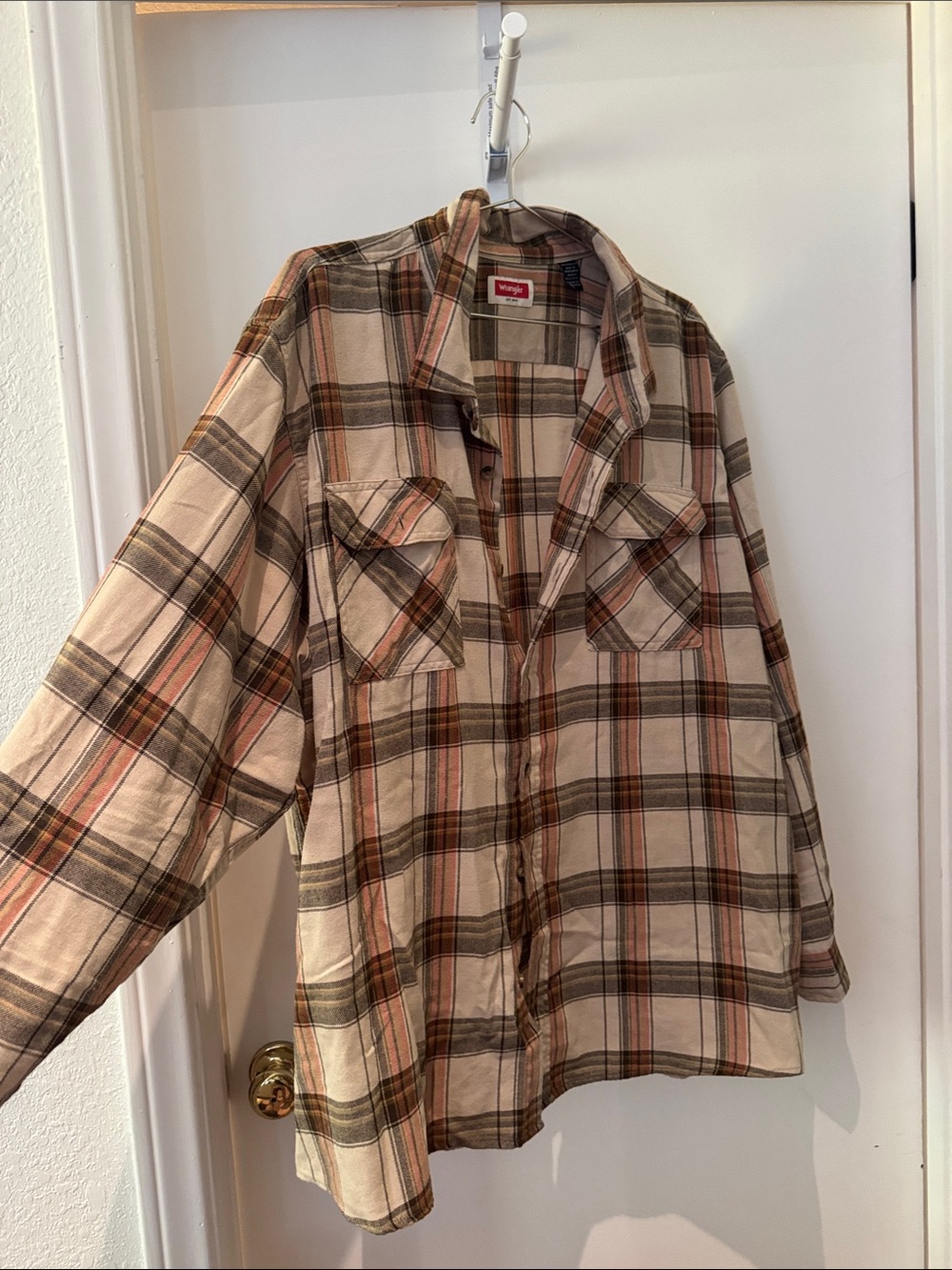 Wrangler Beige Plaid Shirt Jacket with Olive and Rust Accents